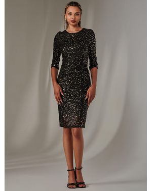 Jolie Moi Sleeved Sequin Embellished Shift Dress - Grey
