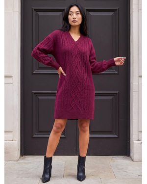 Roman Petite Cable Knit Shift Dress - Purple
