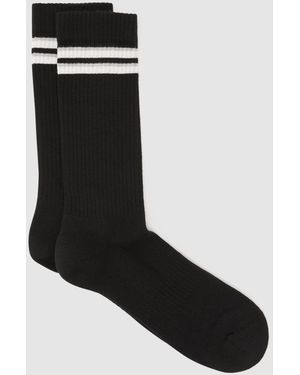 Reiss Nori - Black/white Cotton-blend Ribbed Stripe-detail Socks, M-l