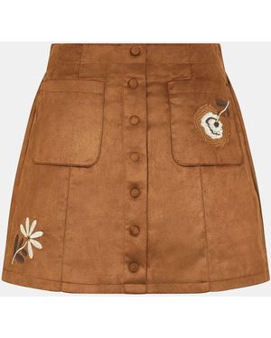 Accessorize Floral Embroidered Suedette Mini Skirt - Brown