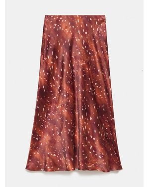 Mint Velvet Animal Print Satin Slip Skirt - Red