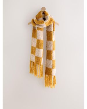 Next Ochre Checkerboard Boucle Knitted Heavweight Scarf - Metallic