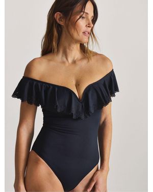 Simply Be Magisculpt Laser Cut Bardot Swimsuit - Black