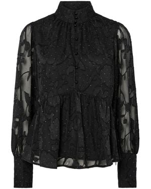 Y.A.S Y. A.S Y. A.S Sparkle Mesh Long Sleeve Blouse - Black