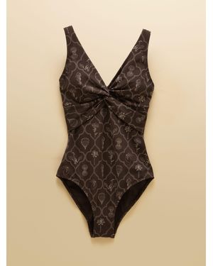 Joules Knot Front V-Neck Tummy Control Swimsuit - Black
