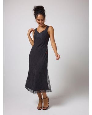 Scamp & Dude Star Jacquard Lace Detail Midi Slip Dress - Blue