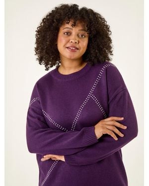 Roman Curve Hotfix Knit Sweater - Purple