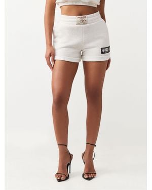 TRUE RELIGION Sporty Foldover Patch Shorts - White