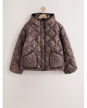 Next Leopard Print Shower Resistant Lightweight Quilted Jacket - Brown