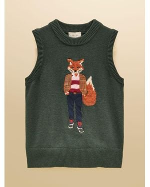 Joules Jonty Fox Crew Neck Cotton Blend Knitted Vest - Green