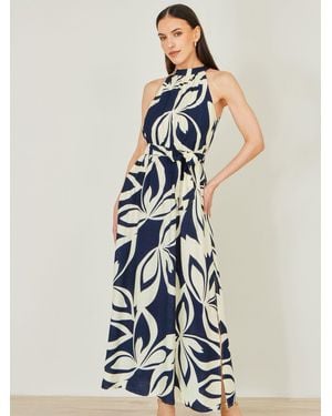 Yumi' Geo Swirl Print Halter Maxi Dress - Blue