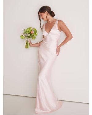 Six Stories Twist Back Satin Bridesmaid Dress - Natural