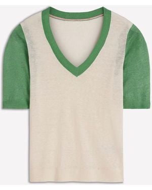 Boden Agnes Linen V-Neck T-Shirt - Green