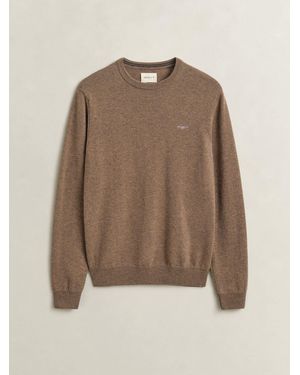 GANT Lambswool Crew Neck Sweater - Natural