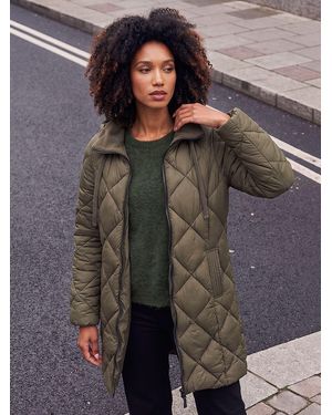 Roman Diamond Quilt Padded Coat - Green