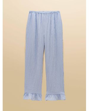 Joules Stripe Wide Leg Frill Hem Trouser - Blue