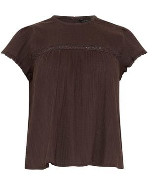 PixieGirl Petite Pixiegirl Crinkle Crochet Top - Brown