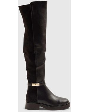 River Island High Leg Flat Riding Boots - Black