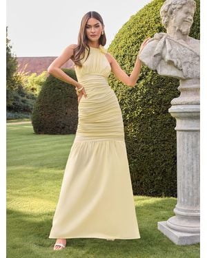 Lipsy Bridesmaid Corsage Detail Ruched Maxi Dress - Yellow