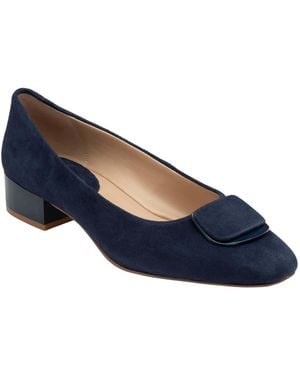 Lotus Suede Low Block-Heel Shoes - Blue