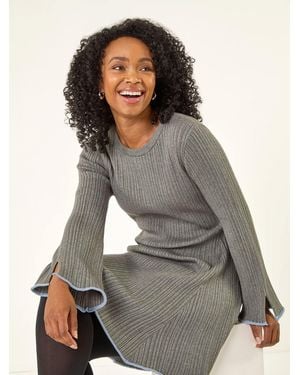 Roman Petite Contrast Trim Knit Dress - Gray