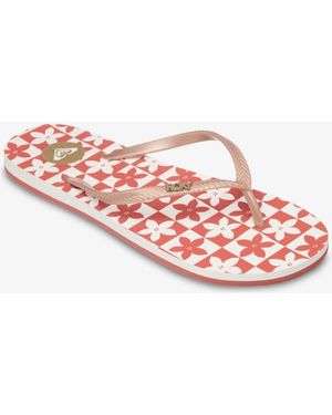 Roxy Floral Mauricia Logo Flip Flops - Pink