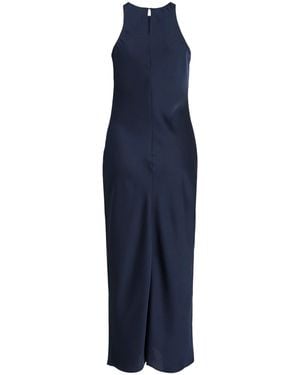 Vila Satin Midi High Neck Slip Dress - Blue