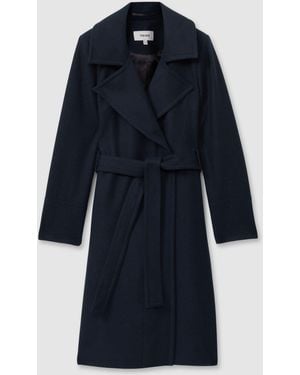 Reiss Rae Belted Double-Breasted Melton Coat - Blau