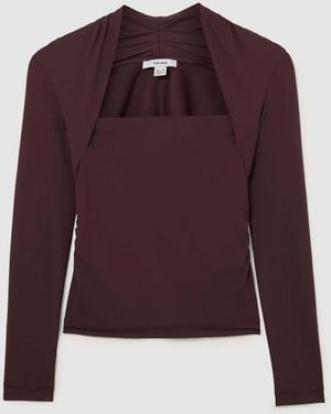 Reiss Burgundy Harriette Stretch Shrug-Style Long-Sleeve Top - Purple