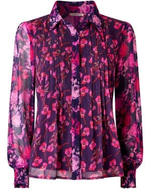 Joe Browns Penelope Floral Collared Blouse With Balloon Sleeve - Purple