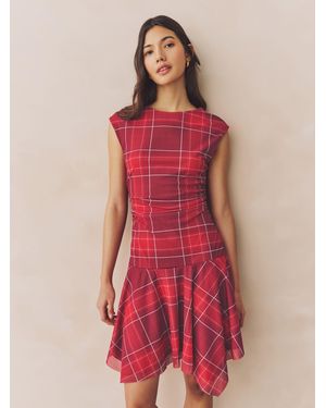 Next Mesh Asymetric Short Sleeve Mini Dress - Red
