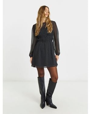 Simply Be Spot Print Shirred Chiffon Skater Dress - Black