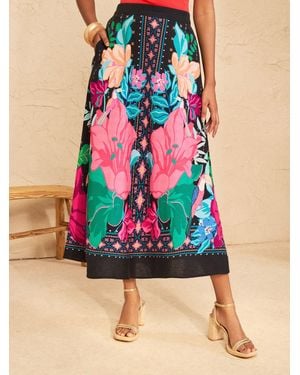 Love & Roses Midi Skirt - Blue