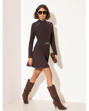 Friends Like These Long Sleeve Button Shoulder Beleted Mini Dress - Natural