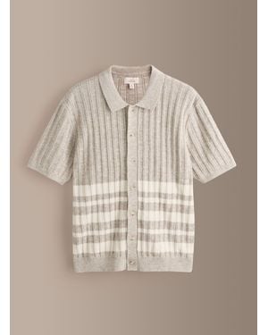 Next Signature Stripe Knitted Shirt With Linen - Natural