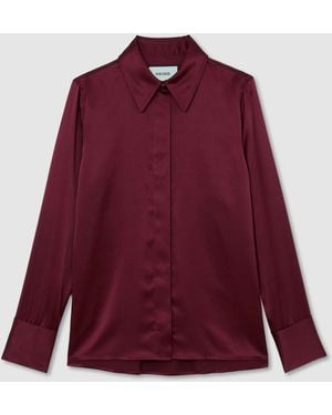 Reiss Silk-Satin Concealed-Placket Shirt - Red