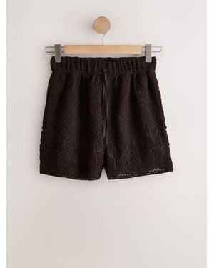 Next Crochet Tie Waist Shorts - Black