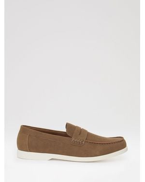 Threadbare Textured Faux Suede Penny Loafers - White