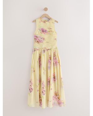 Next Sleeveless Shirred Body Maxi Occasion Dress - Natural