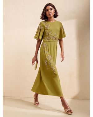 Friends Like These Embellished Detail Short Sleeve Midi Dress - Green