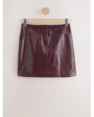 Next Burgundy Croc Texture Faux Leather Mini Skirt - Purple