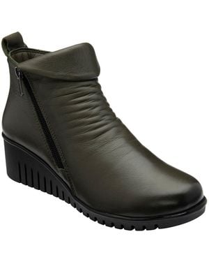 Lotus Leather Wedge Ankle Boots - Black