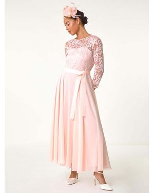 Roman Petite Lace Tie Waist Maxi Dress - Pink