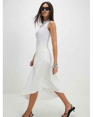 River Island Hybrid Ribbed Satin Midi Dress - White
