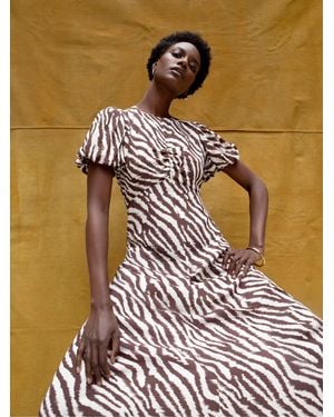 Ro & Zo Petite Zebra Print Puff Sleeve Dress - Metallic