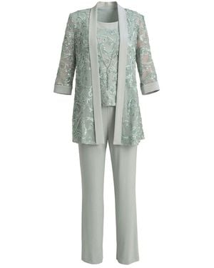 Gina Bacconi Joelle Embroidered Trousers Suit 2 Piece With Detachable Necklace - Grey