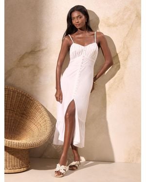 Lipsy Linen Blend Button Through Midi Dress - Natural