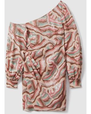 Halston Sequin Off Shoulder Mini Dress - Multicolour