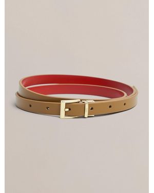 Hobbs Tan Pepper Pauline Skinny Leather Belt - Red