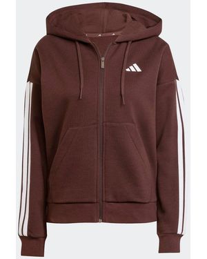 adidas Essentials 3-Stripes Full Zip Fleece Hoodie - Brown